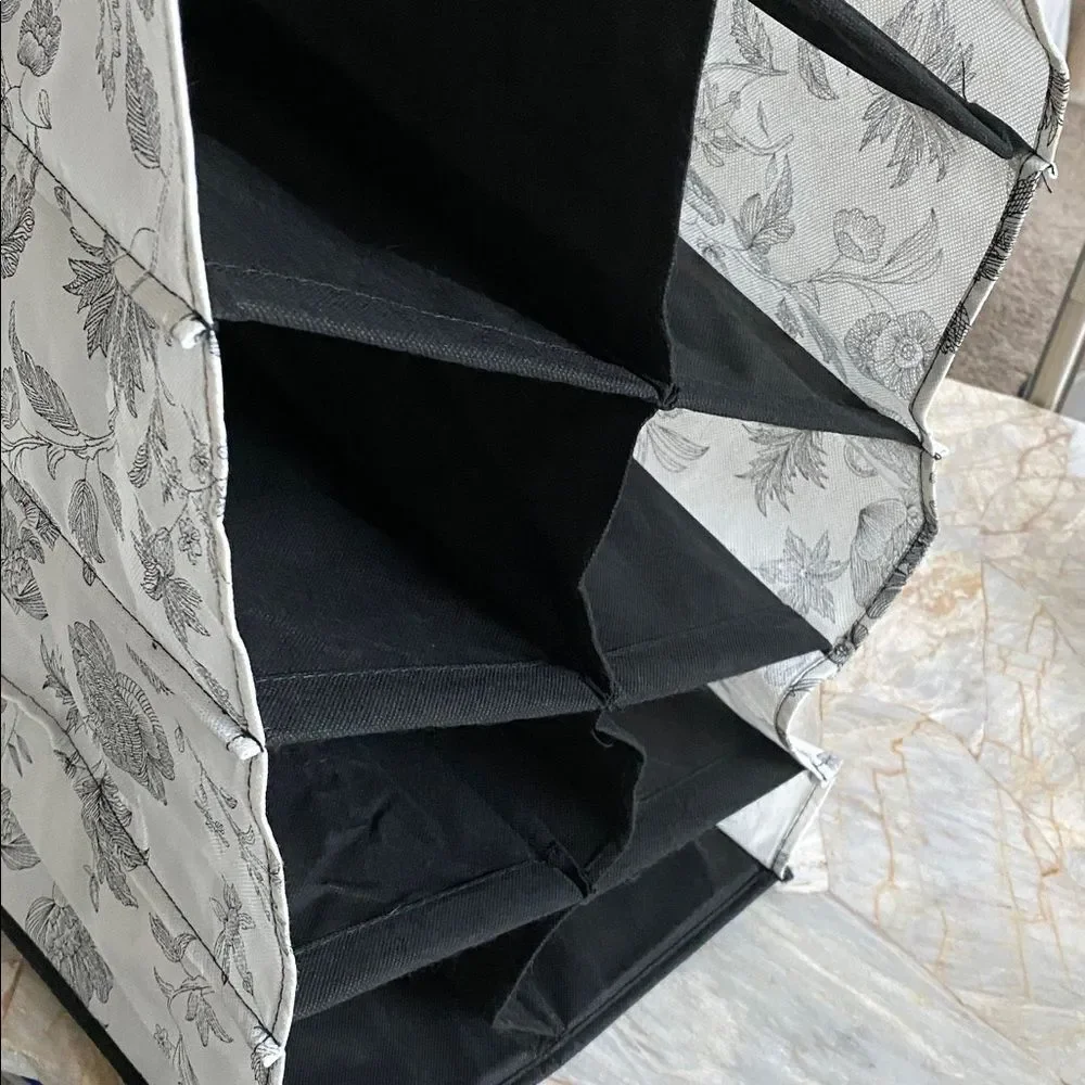 Floral Toile Hanging Closet Organizer 6 Shelf Black White Fabric Storage Shelves